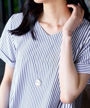 Tiaclasse 【洗える】体型カバーも叶うアシンメトリーストライプチュニックブラウス ネイビー