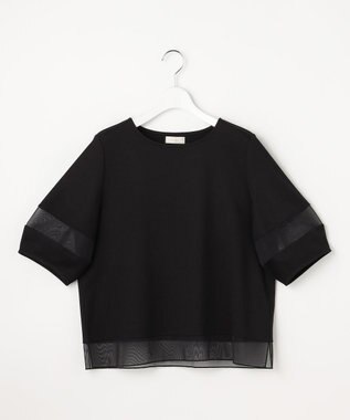 ANY SIS チュール切替ランタンスリーブ プルオーバー ブラック