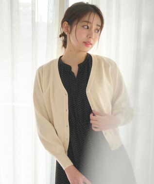 Feroux 【洗える】ビジューボタン2WAY カーディガン クリーム系