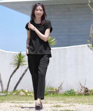 Tiaclasse L 【UVカット・吸水速乾】 “きれい見え” カットソーテーパードパンツ ブラック