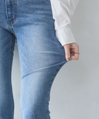 WEGO 【美脚パンツ】ストレッチフレアデニムパンツ デニム中濃色