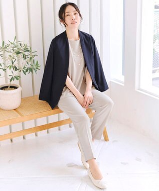 Tiaclasse L 【UVカット・吸水速乾】 “きれい見え” カットソーテーパードパンツ グレージュ