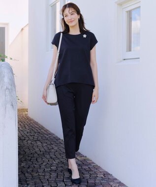 Tiaclasse L 【UVカット・吸水速乾】 “きれい見え” カットソーテーパードパンツ ネイビー