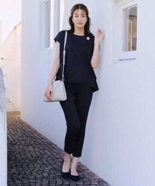 Tiaclasse L 【UVカット・吸水速乾】 “きれい見え” カットソーテーパードパンツ ネイビー