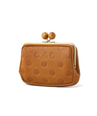 FOLNA RD ドット型押し ウッドボールがま口財布 マルチポーチ キャメル