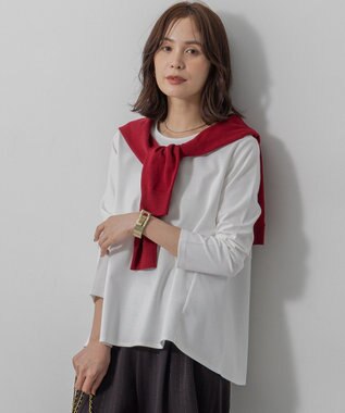 組曲 L バックフレアロングＴシャツ ホワイト系