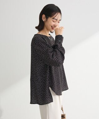 Green Parks ドットイージーケアバックスリットブラウス Dot Black