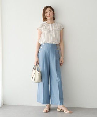 YECCA VECCA <<接触冷感>>フレンチスリーブギャザーブラウス Off White