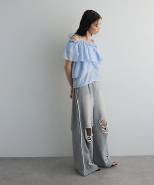 Green Parks マルチＷＡＹオフショルフリルブラウス Sax