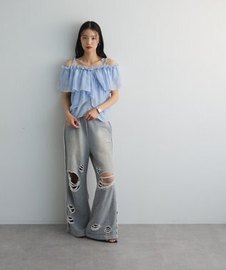 Green Parks マルチＷＡＹオフショルフリルブラウス Sax