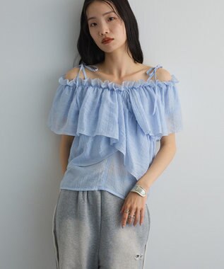 Green Parks マルチＷＡＹオフショルフリルブラウス Sax