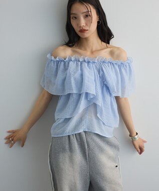 Green Parks マルチＷＡＹオフショルフリルブラウス Sax