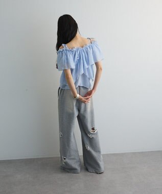 Green Parks マルチＷＡＹオフショルフリルブラウス Sax