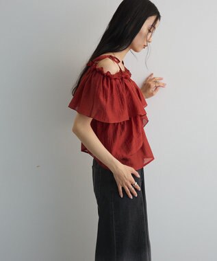 Green Parks マルチＷＡＹオフショルフリルブラウス Red