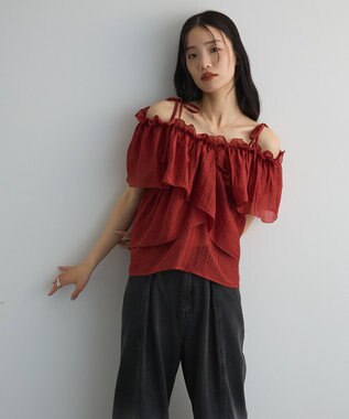 Green Parks マルチＷＡＹオフショルフリルブラウス Red