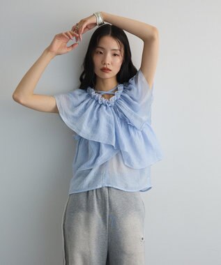 Green Parks マルチＷＡＹオフショルフリルブラウス Sax