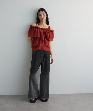 Green Parks マルチＷＡＹオフショルフリルブラウス Red