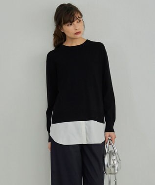 ICB L 【洗える】クロスコンビ シャツドッキングプルオーバー ブラック系