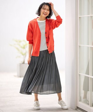 ANY L 【洗濯機可/接触冷感/アンチピリング】シアーニットVネックカーディガン スカーレット