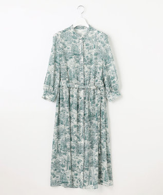 自由区 L 【洗える】ランドスケーププリント ワンピース ボトルグリーン