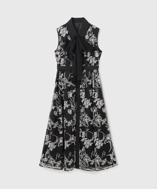 GRACE CONTINENTAL フラワー刺繍ボウタイドレス ブラック