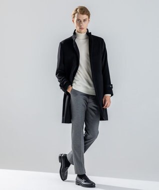 JOSEPH HOMME 【新素材】ライトウールシャギー　スタンドカラーシングルブレストコート ブラック系