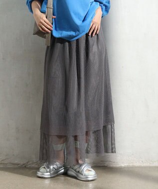 Green Parks メッシュティアードスカート Charcoal Gray
