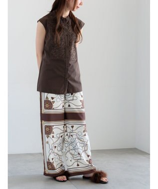 Te chichi リーフレースノースリーブチュニックシャツ ブラウン