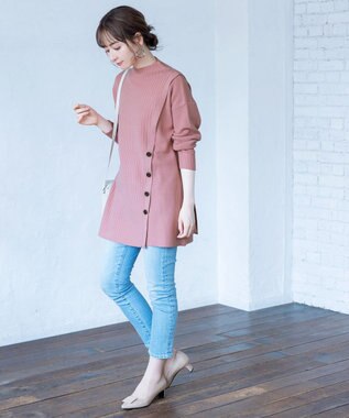 Tiaclasse L 【洗える】1枚でもレイヤード効果のあるサイドボタンチュニック ピンク