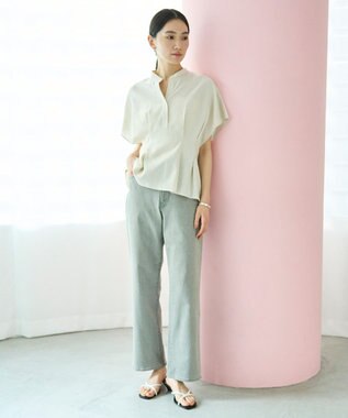 UNFILO リネンレーヨン タックブラウス ベージュ