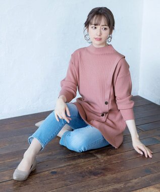 Tiaclasse L 【洗える】1枚でもレイヤード効果のあるサイドボタンチュニック ピンク