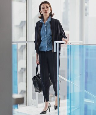 23区 【Oggi4月号掲載/洗える】CANCLINI クロップド シャツ マリンブルーストライプ