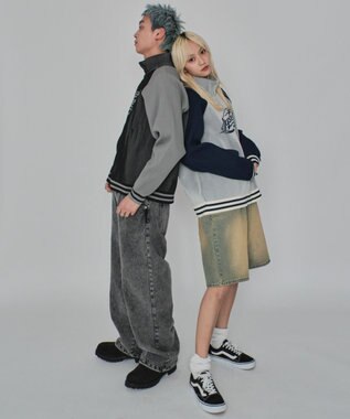 WEGO 【ユニセックス着用ITEM/MLサイズ展開】ラグラングラフィックニットブルゾン ブラック