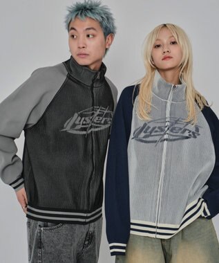 WEGO 【ユニセックス着用ITEM/MLサイズ展開】ラグラングラフィックニットブルゾン ブラック