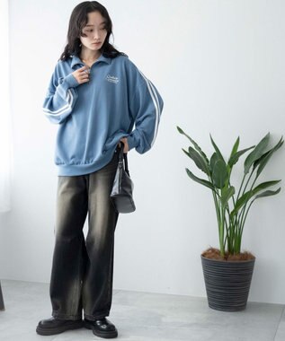 WEGO ラインハーフジップBIGスウェット サックス