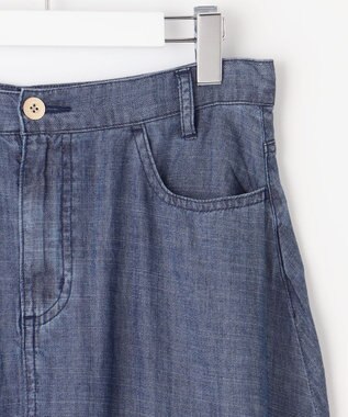 自由区 L 【洗える】テンセルリネンデニム  スカート ネイビー系