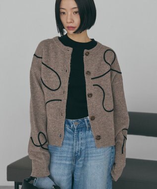 AMERICAN HOLIC コード刺繍ショートカーディガン Beige