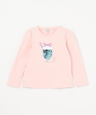 ANY KIDS ミラクルスパンコール長袖Tシャツ ピンク（ネコ×アイスクリーム）
