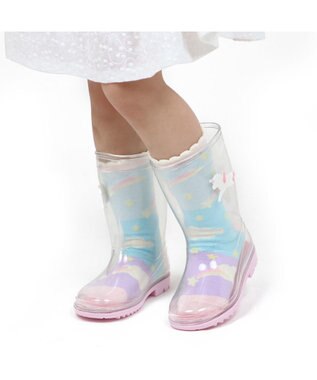 Mother garden マザーガーデン ユニコーン キッズ 長靴 靴下セット 《レインボー柄》 15/16/17/18/19/20cm ピンク（淡）