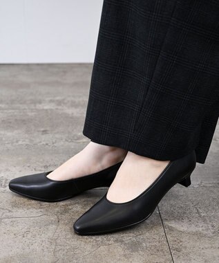 Pointer 【3.5cmヒール】日本製 高級本革ローヒールパンプス ブラック