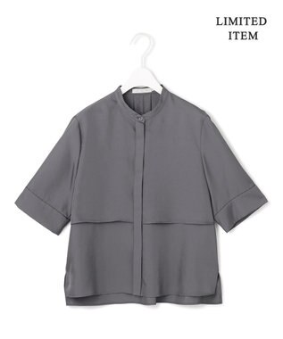 ICB L 【WEB限定・接触冷感・速乾・洗える】シルキーツイル 半袖クロップドシャツ チャコール系