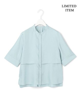 ICB L 【WEB限定・接触冷感・速乾・洗える】シルキーツイル 半袖クロップドシャツ スカイブルー系