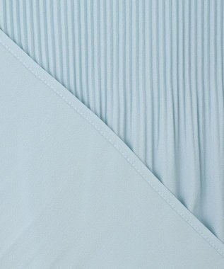 Feroux 【洗える】プリーツコンビ半袖 ブラウス スカイブルー系