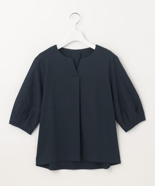 J.PRESS LADIES 【WEB限定カラーあり・接触冷感・UVケア】 スムースジャージー キーネック カットソー ネイビー系