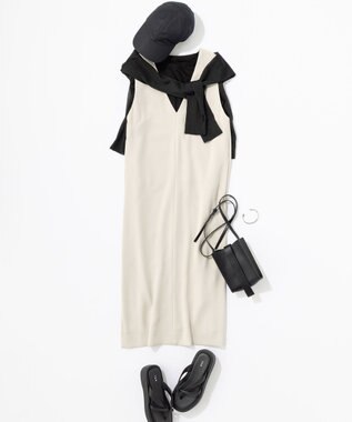 ICB L 【洗える】ライトダブルクロス Vネックワンピース トープ系