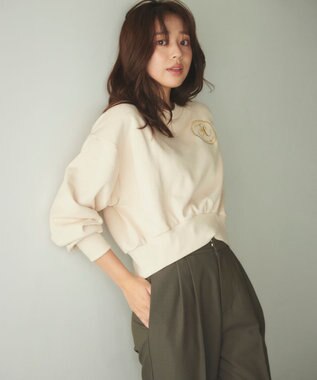 Feroux 【洗える】ロゴ刺繍裏毛 プルオーバー ベージュ系