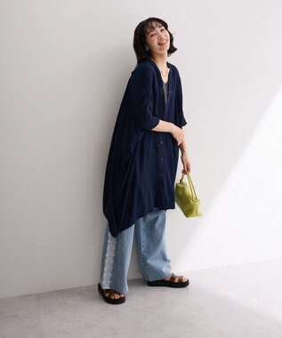 Green Parks ハシゴレースレーヨンクレープチュニック Navy