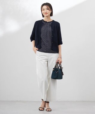 J.PRESS LADIES L 【洗える】PATTERN MESH ドルマンスリーブ カーディガン ネイビー系