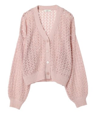 earth music&ecology ファンシーヤーンすかしニットカーディガン Pink