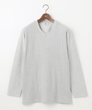 JOSEPH ABBOUD 【キングサイズ・ビジカジ】ストライプリンクス VネックＴシャツ ライトグレー系